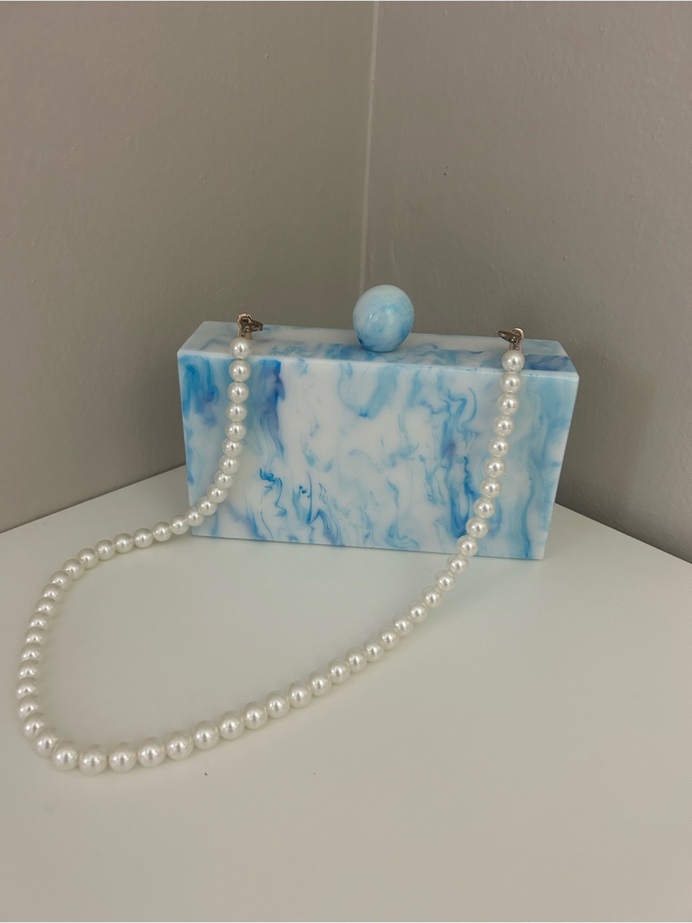 Closet Rehab Blue Marble Acrylic Clutch Box Bag Statement Purse